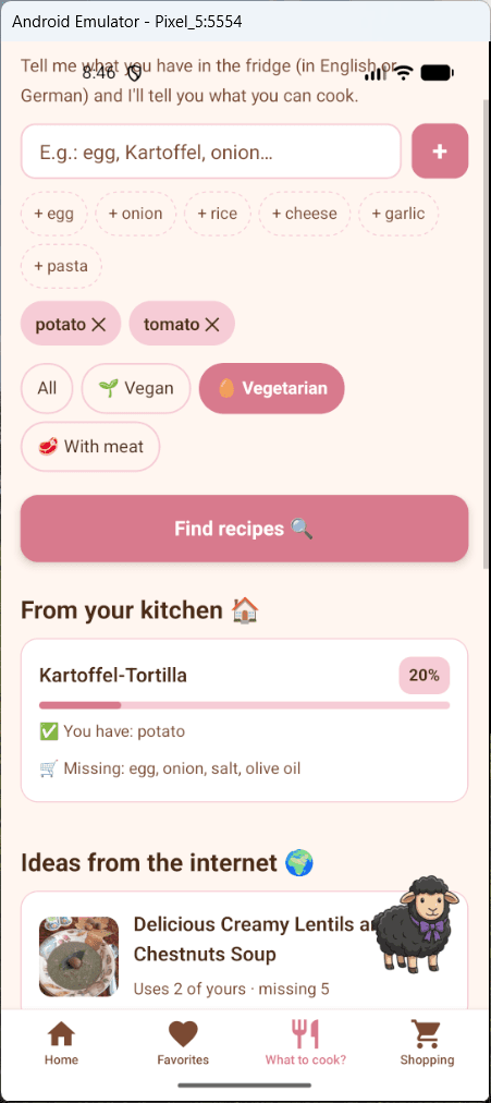 What to cook? — local + Spoonacular results