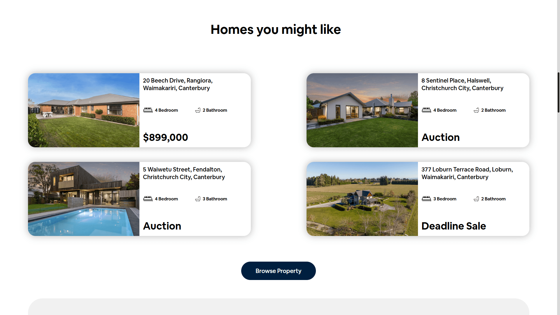 Homes you might like — property cards