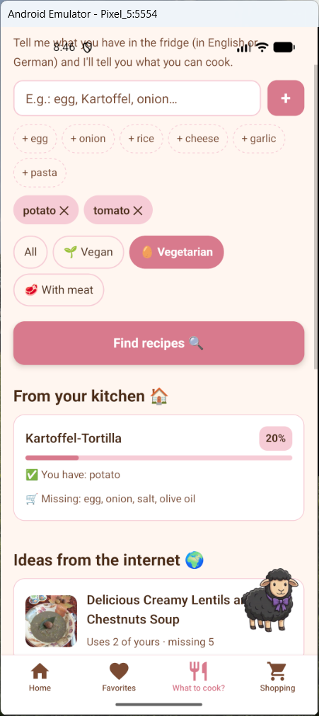 What to cook? — local + Spoonacular results